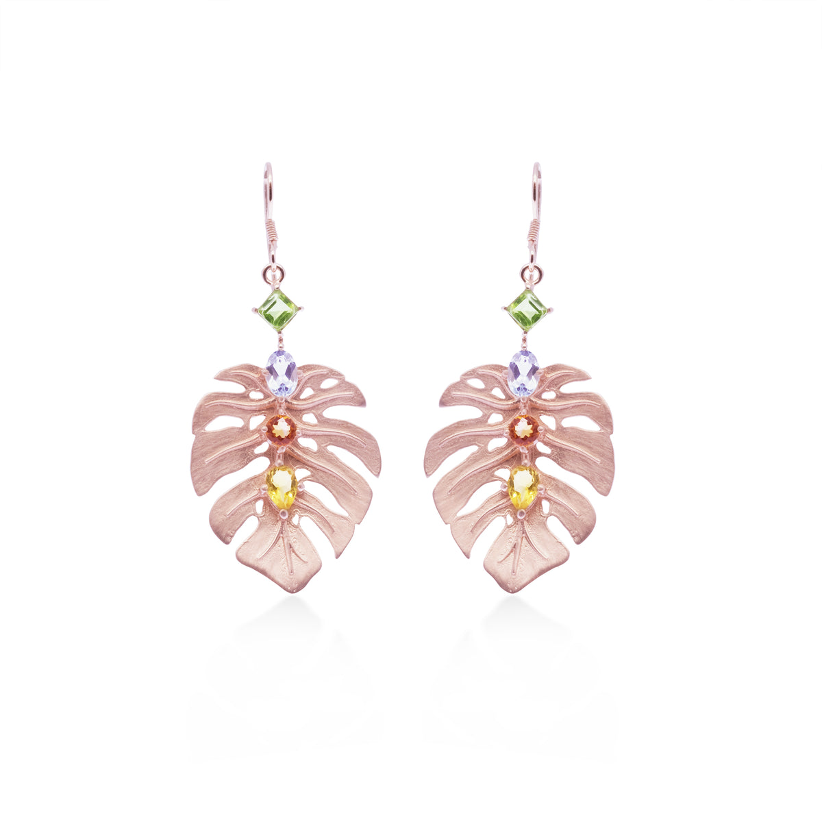 Anting Dangle Perak 925 Monstera Rose Gold Plated