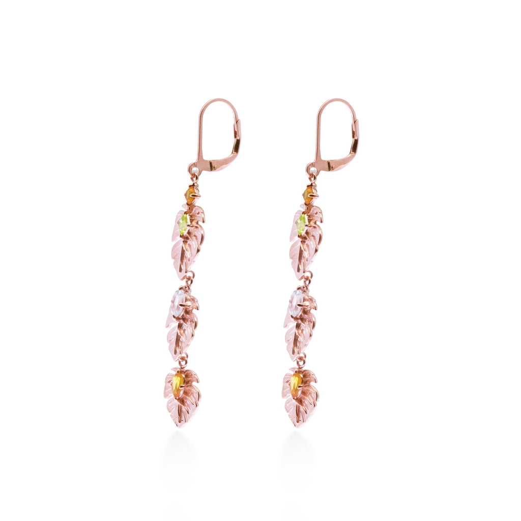 Anting Dangling Perak 925 Monstera Rose Gold Plated