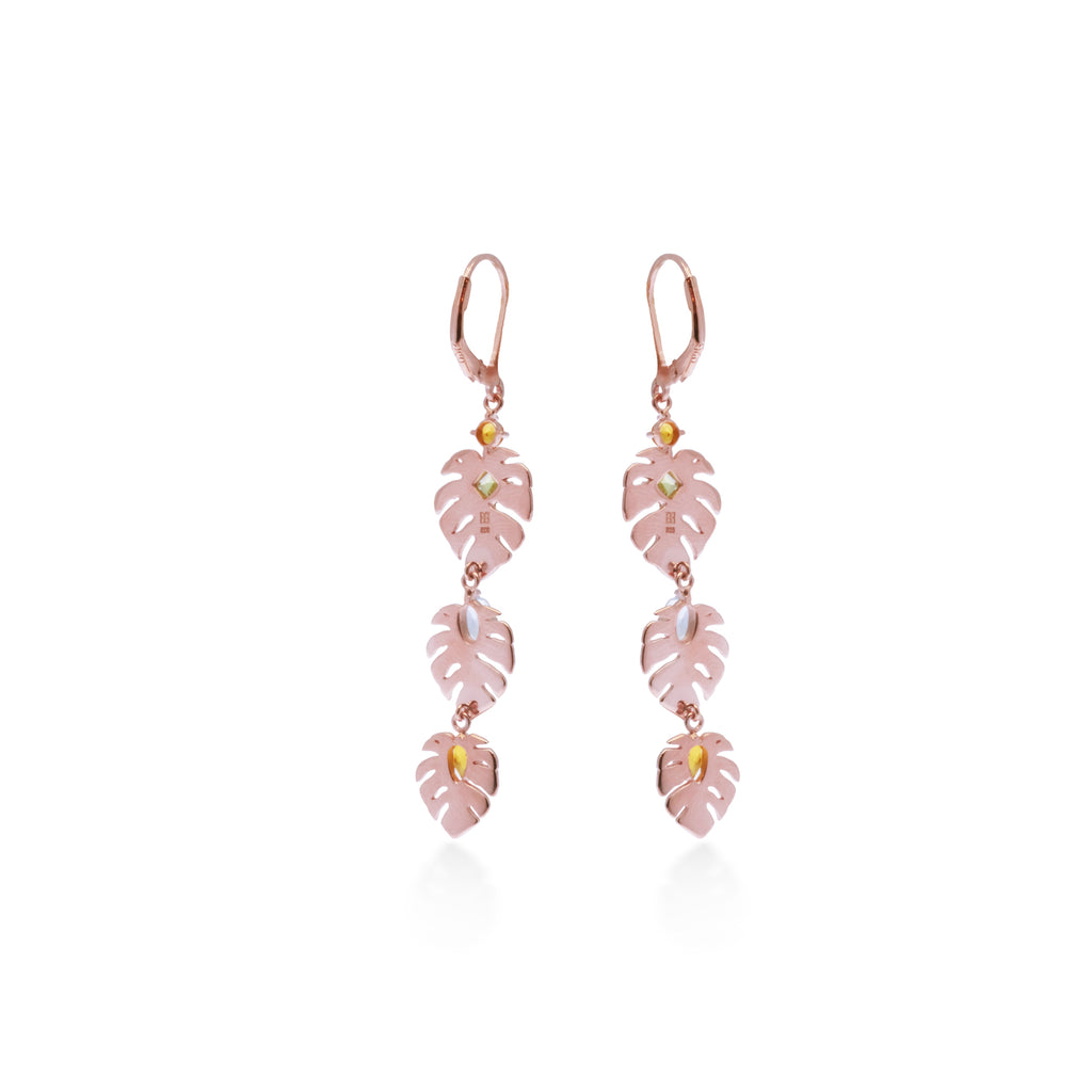 Anting Dangling Perak 925 Monstera Rose Gold Plated