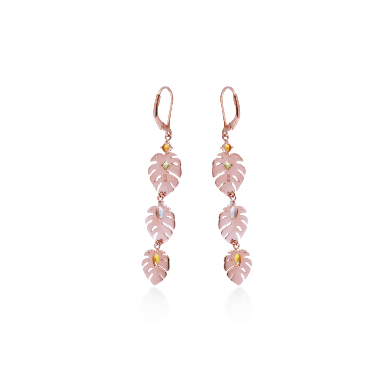 Anting Dangling Perak 925 Monstera Rose Gold Plated