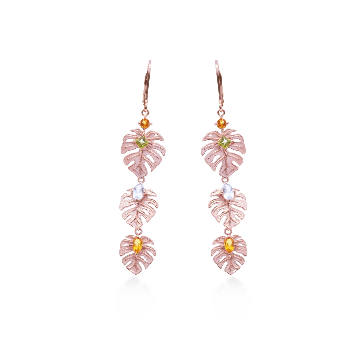 Anting Dangling Perak 925 Monstera Rose Gold Plated
