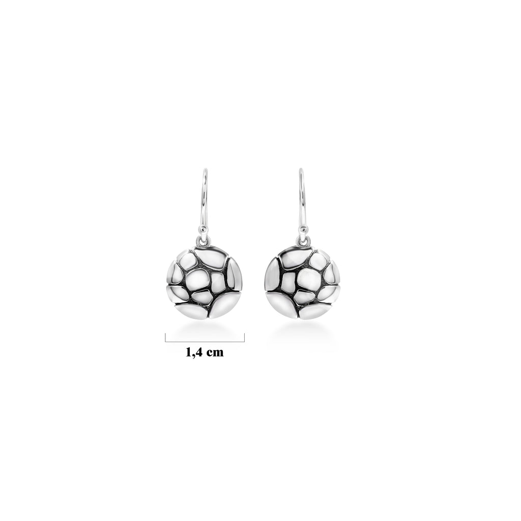 925 Sterling Silver Pebble Collection Round Dangling Earrings