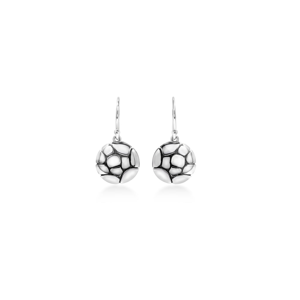 925 Sterling Silver Pebble Collection Round Dangling Earrings