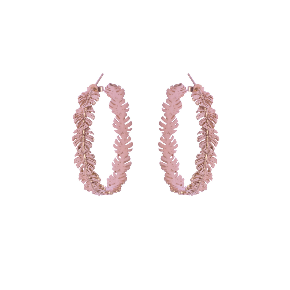 Anting Hoop Besar Perak 925 Monstera Rose Gold Plated