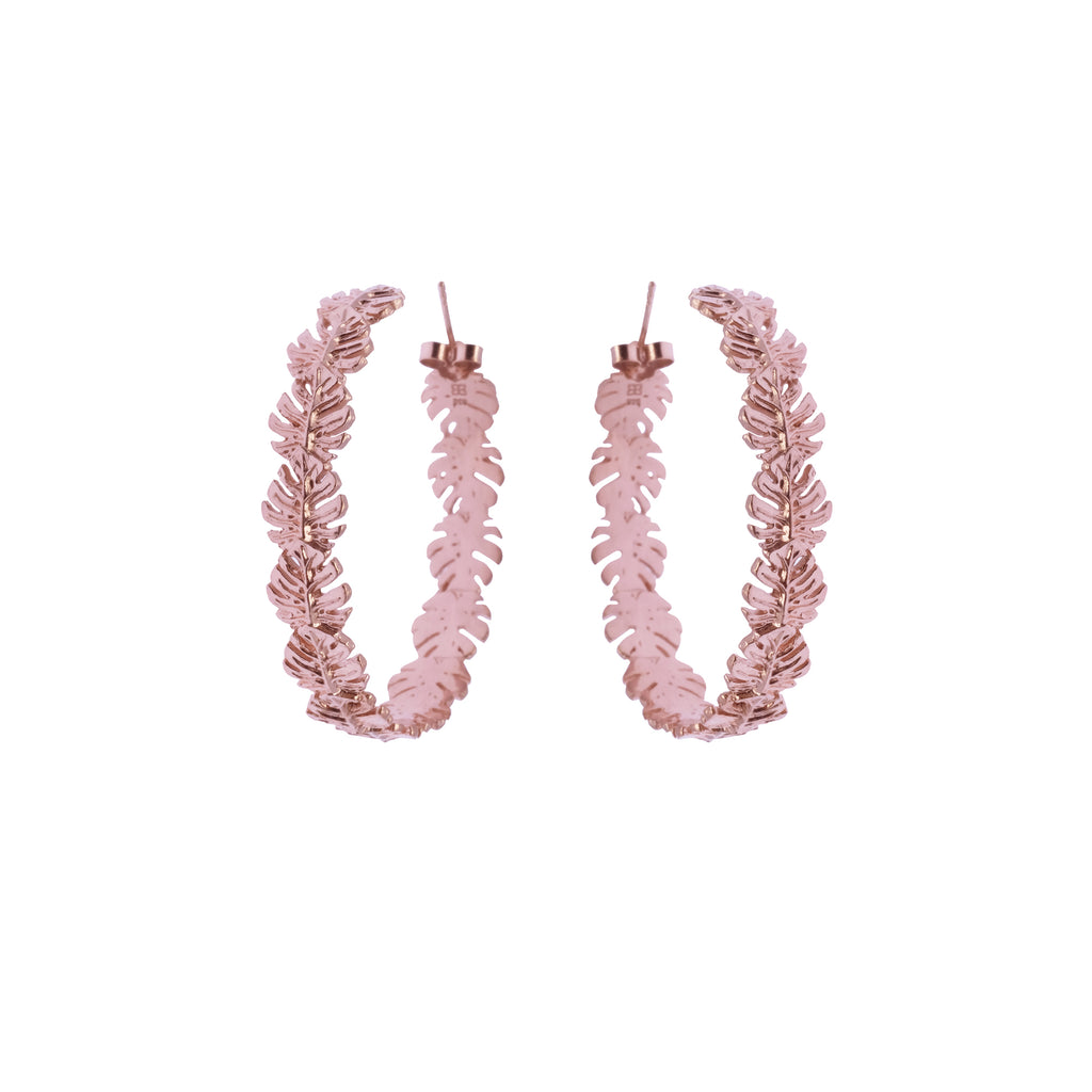 925 Silver Monstera Rose Gold Plated Large Hoop Earrings