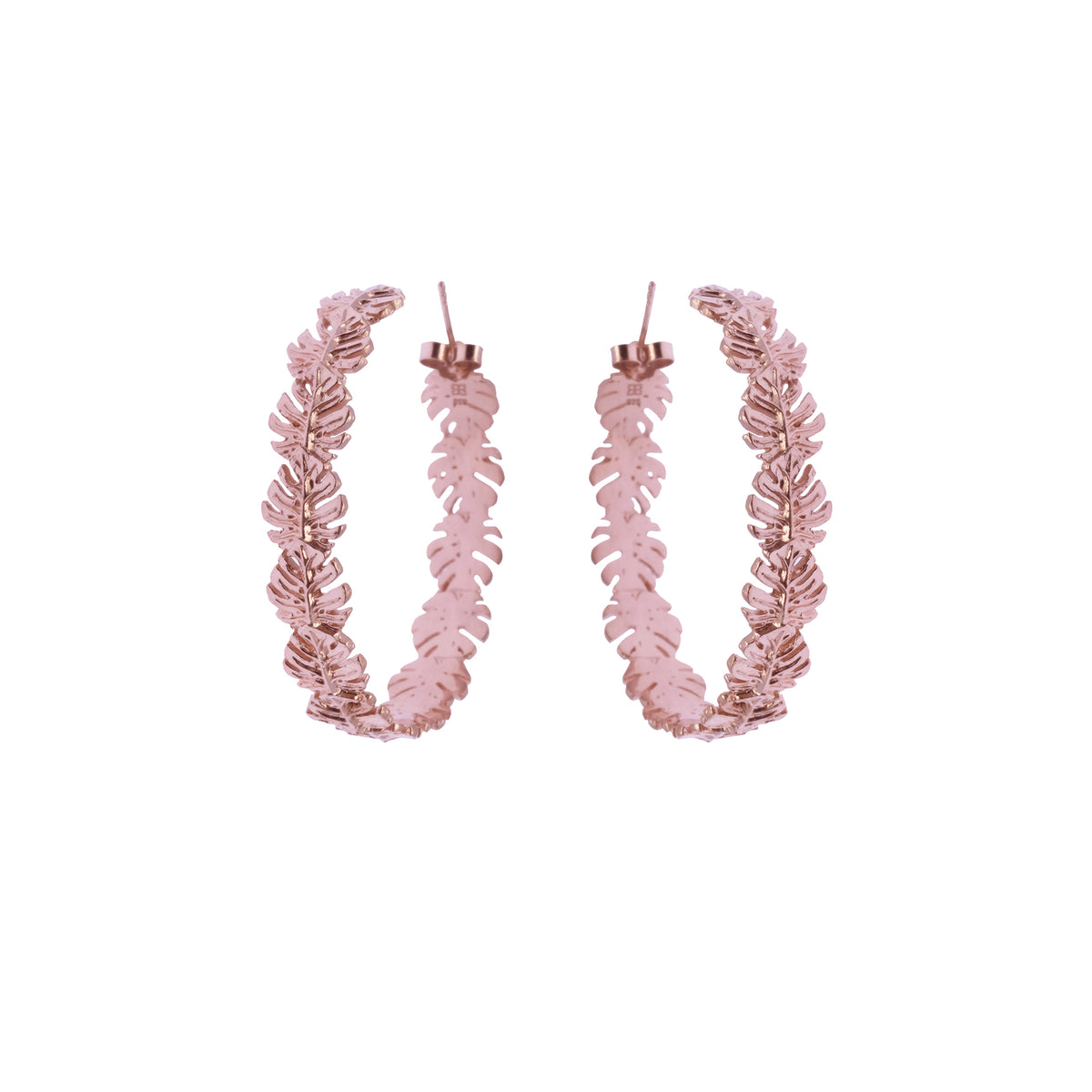 Anting Hoop Besar Perak 925 Monstera Rose Gold Plated