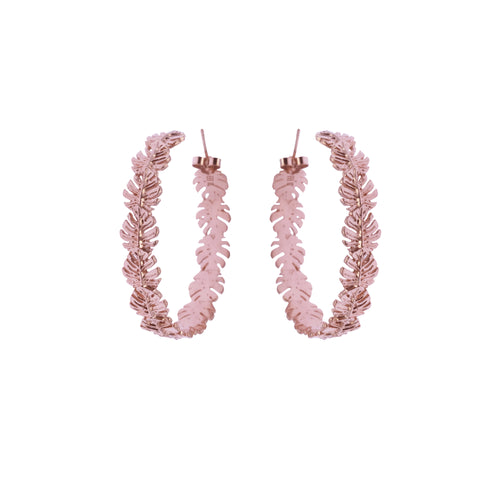 925 Silver Monstera Rose Gold Plated Large Hoop Earrings