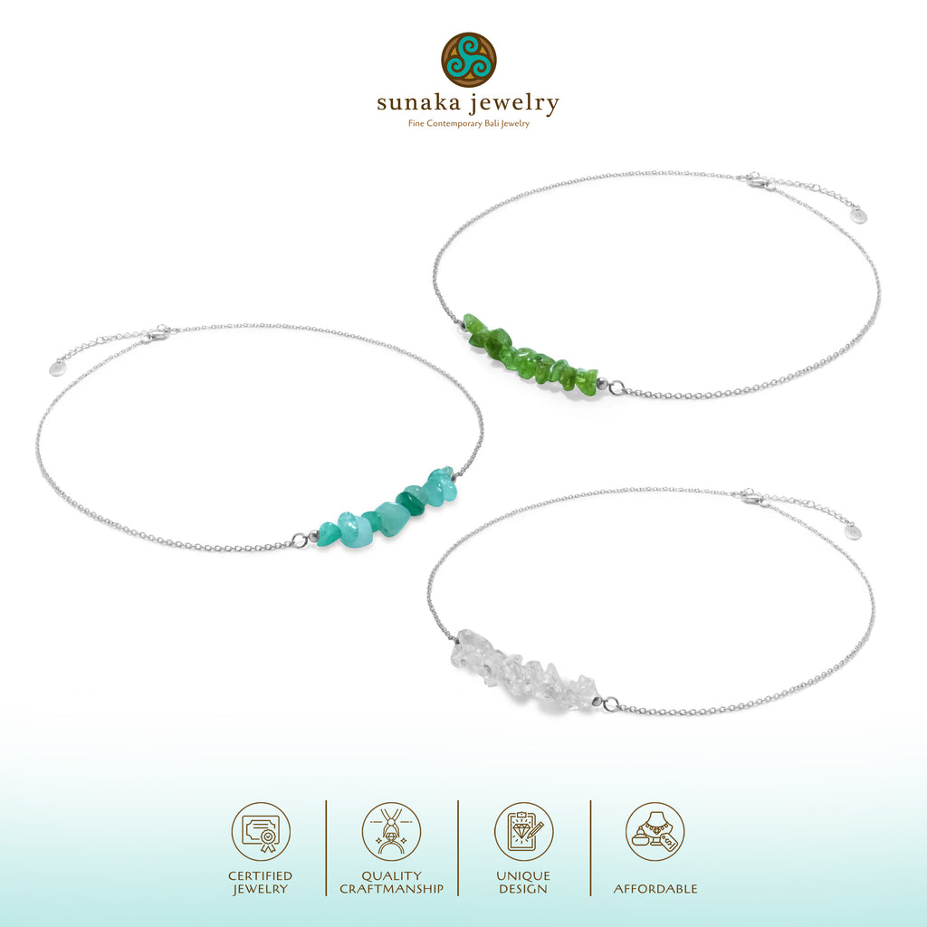 Aura Collection Sterling Silver 925 Green Aventurine Chain Necklace