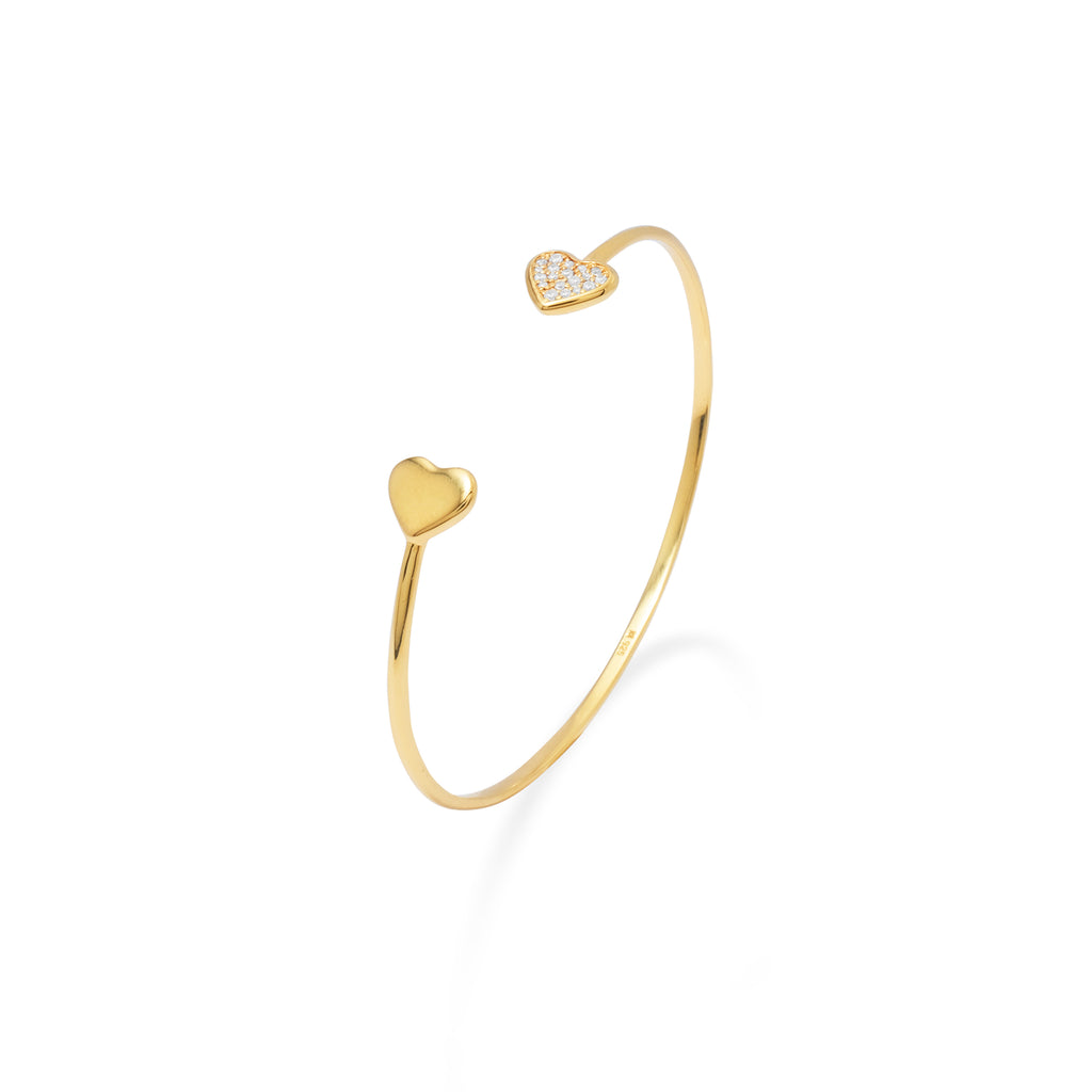 Dainty Heart Sterling Silver 925 Gold Plated Cuff Bangle