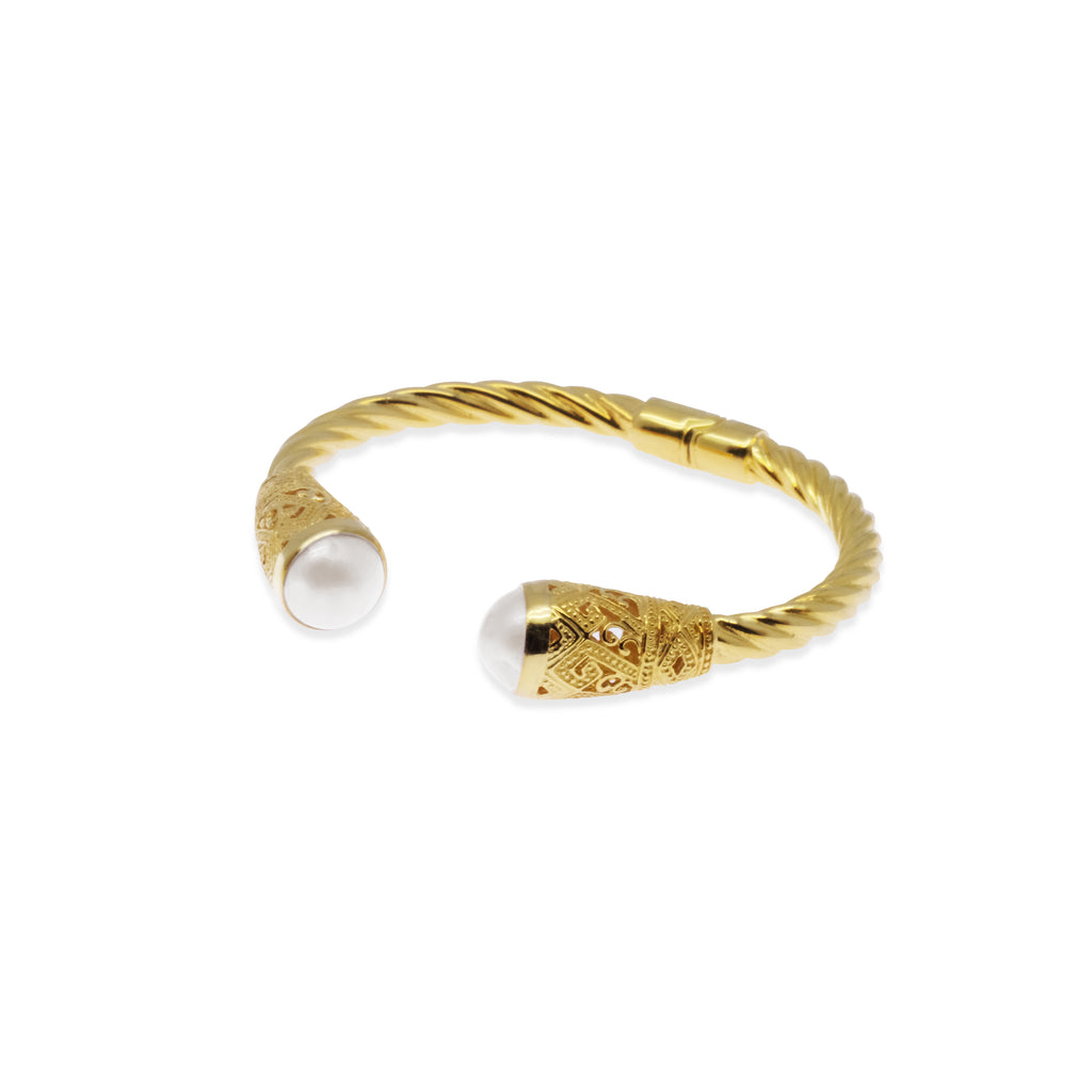 Large Silver Cuff Bracelet Mandalika Pearl Collection Sterling Silver 925 Gold Plated