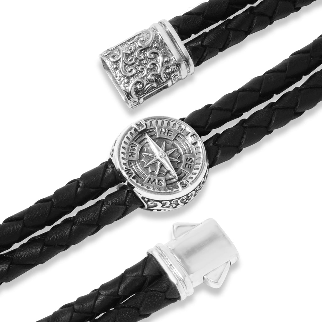 Kompas Collection Sterling Silver Leather Bracelet