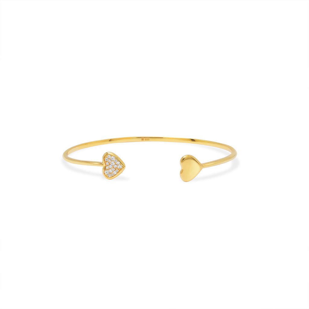 Dainty Heart Sterling Silver 925 Gold Plated Cuff Bangle
