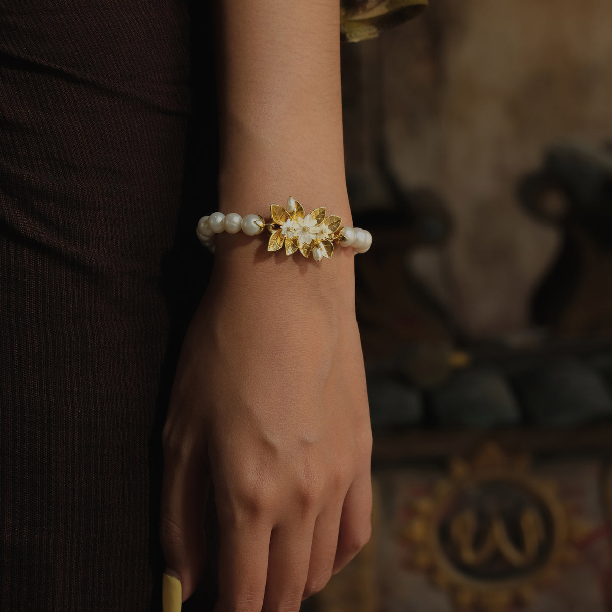 925 Sterling Silver Gold Plated Pearl Bracelet Jasmine Pearl Collection