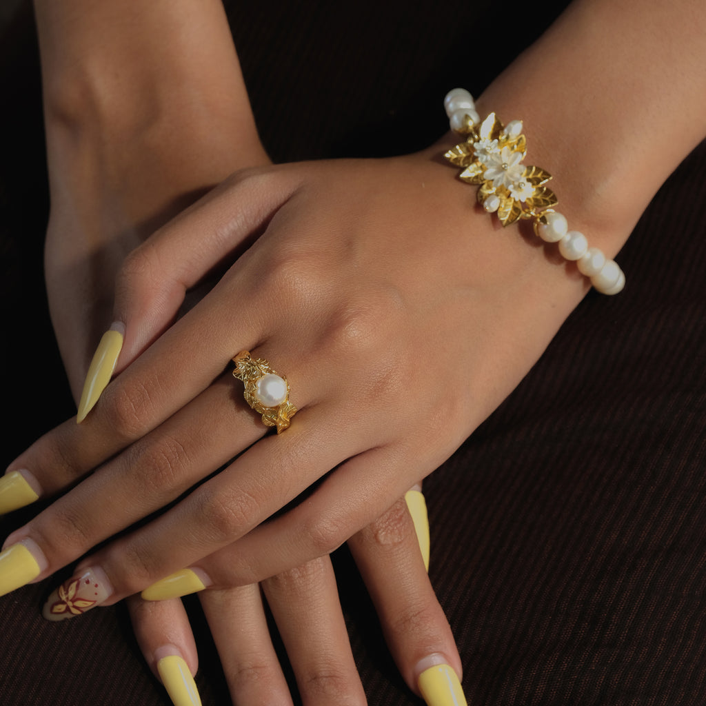 925 Sterling Silver Gold Plated Pearl Bracelet Jasmine Pearl Collection