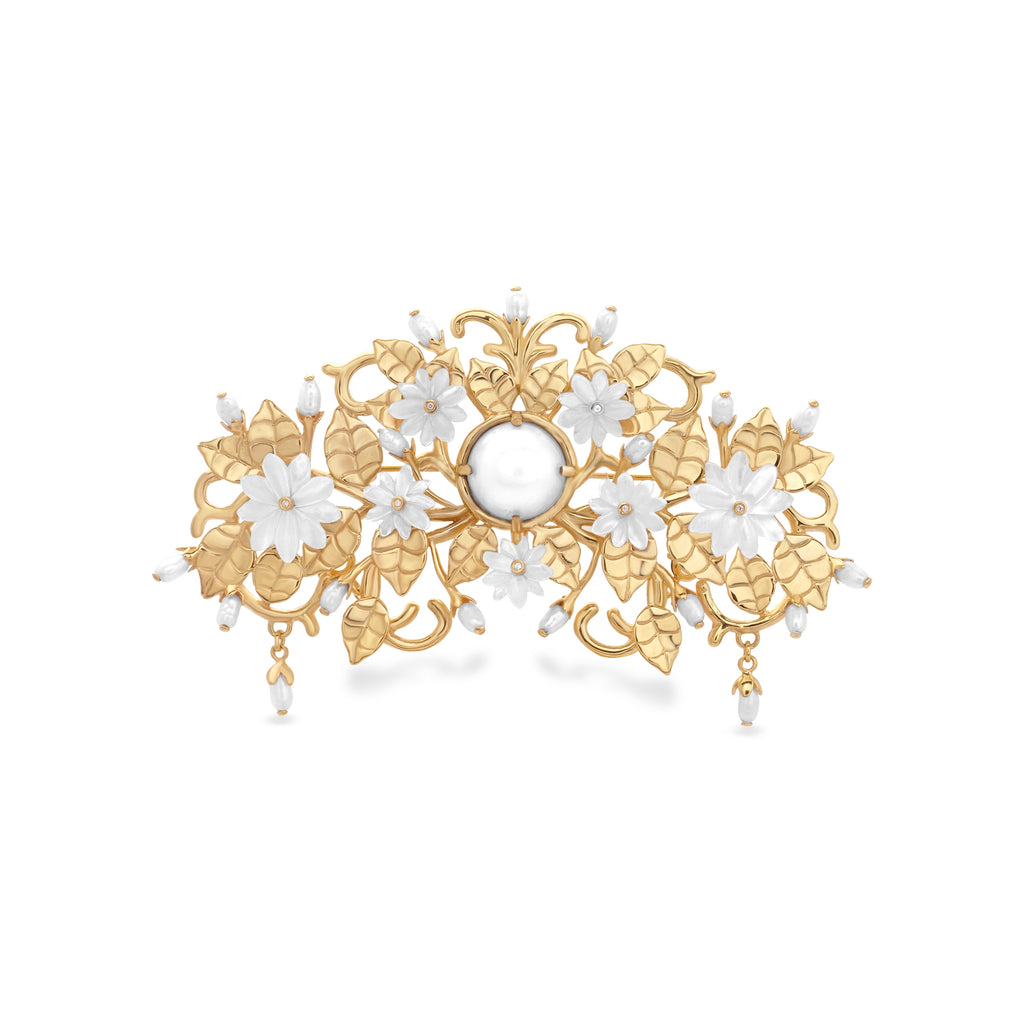 Bross Besar Perak Koleksi Mutiara Melati Sterling Silver 925 Gold Plated
