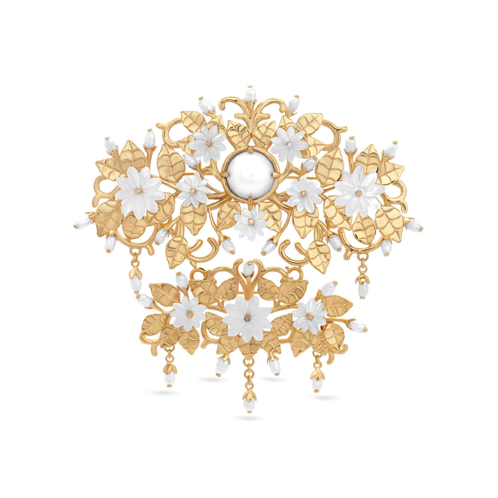 Bross Besar Perak Koleksi Mutiara Melati Sterling Silver 925 Gold Plated