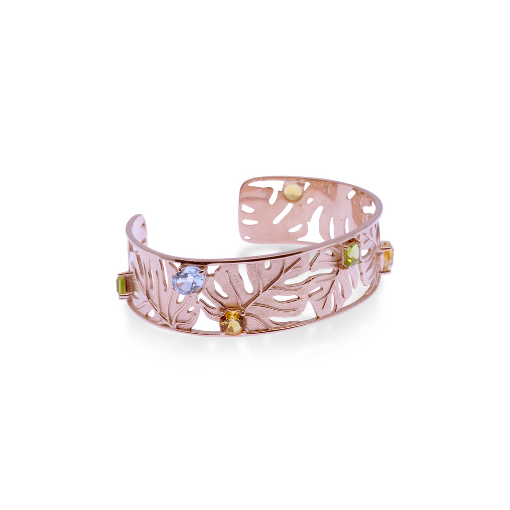 925 Silver Bangle Bracelet Monstera Collection Rose Gold Plated