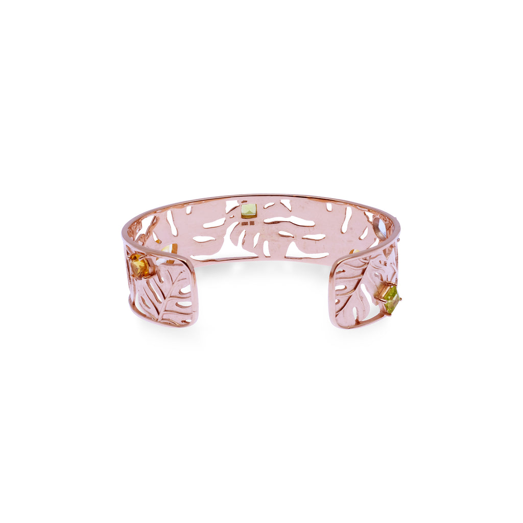 925 Silver Bangle Bracelet Monstera Collection Rose Gold Plated