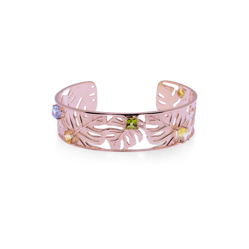 925 Silver Bangle Bracelet Monstera Collection Rose Gold Plated