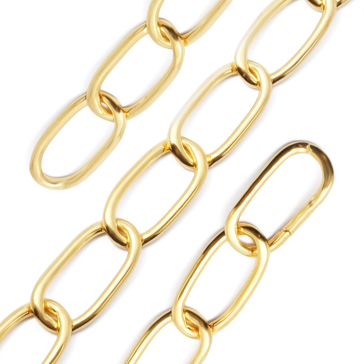 Long Curb Chain Bracelet Carabiner Collection Gold Plated Sterling Silver 925