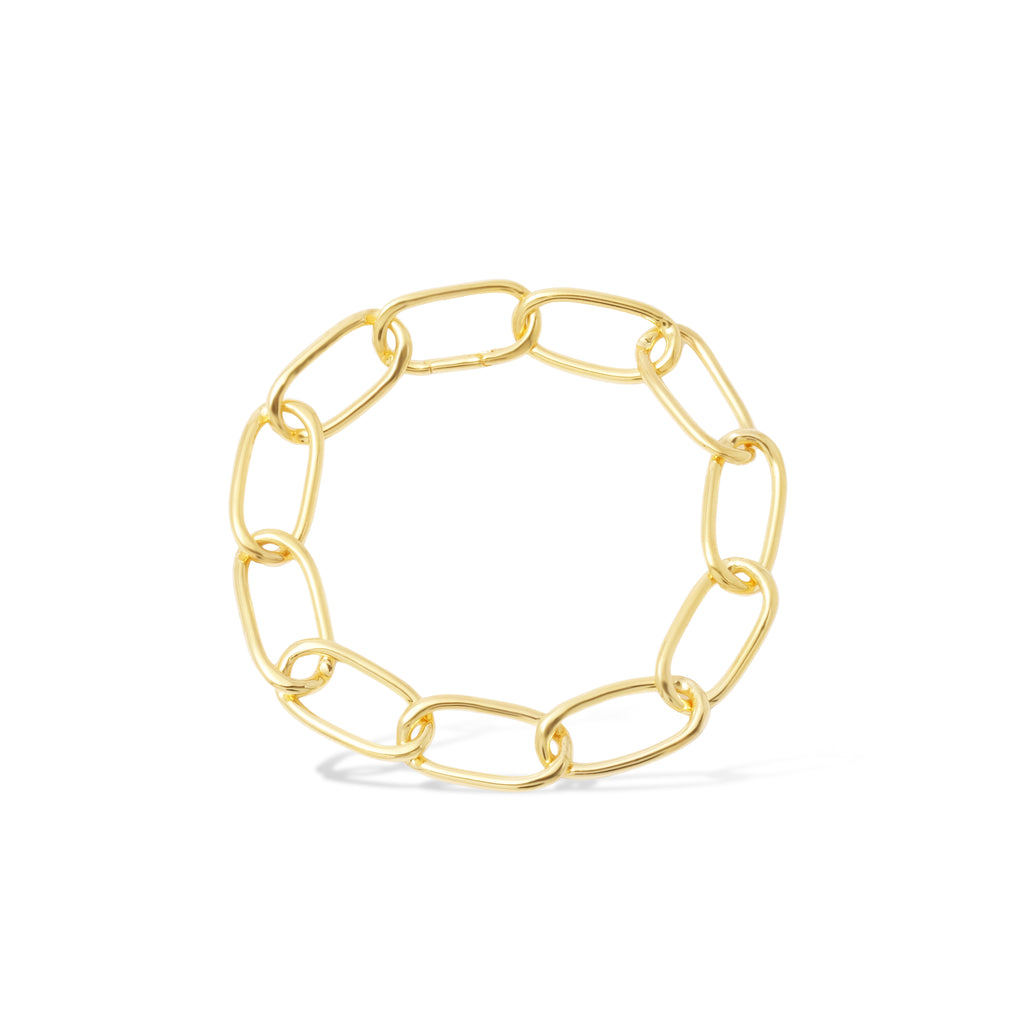 Long Curb Chain Bracelet Carabiner Collection Gold Plated Sterling Silver 925