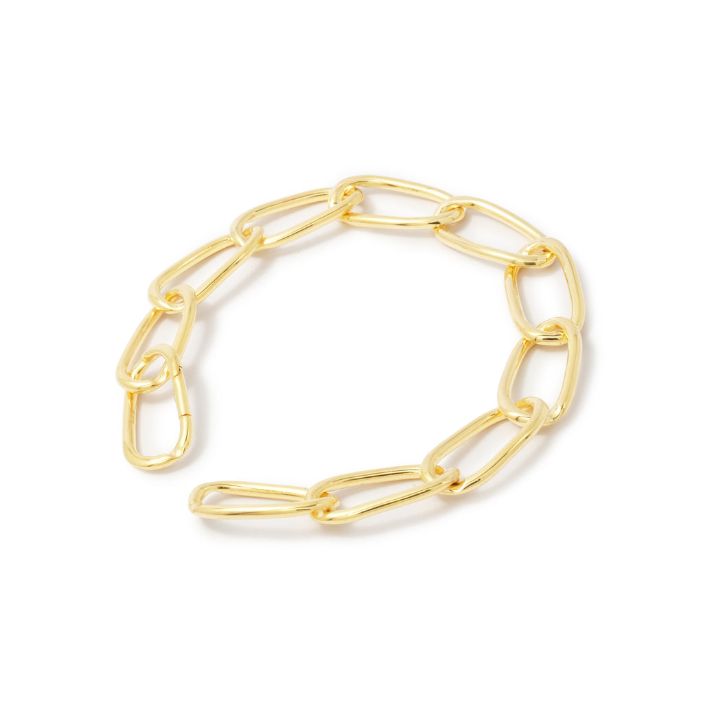 Long Curb Chain Bracelet Carabiner Collection Gold Plated Sterling Silver 925