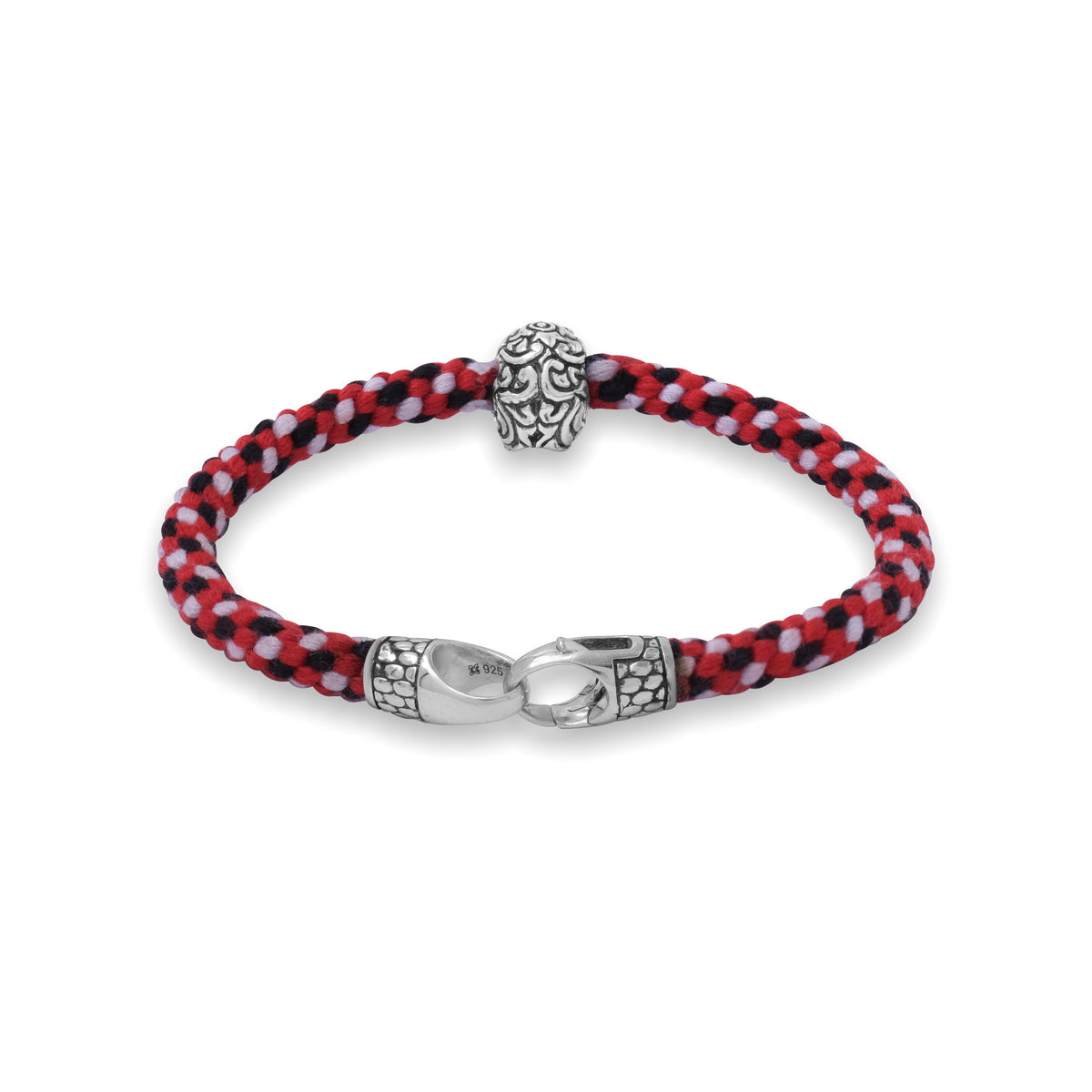 925 Silver Skull Bracelet Braided Rope Collection Black Oxidized Sterling Silver