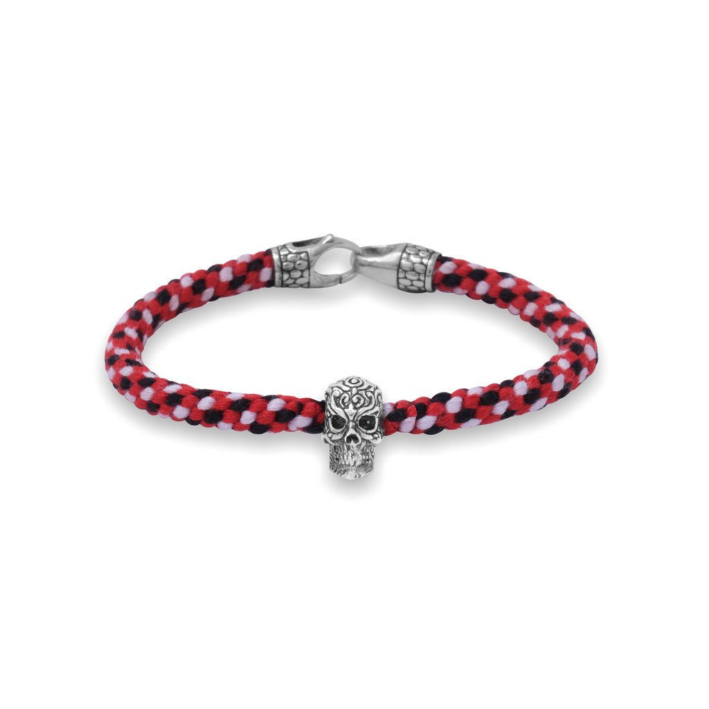 925 Silver Skull Bracelet Braided Rope Collection Black Oxidized Sterling Silver