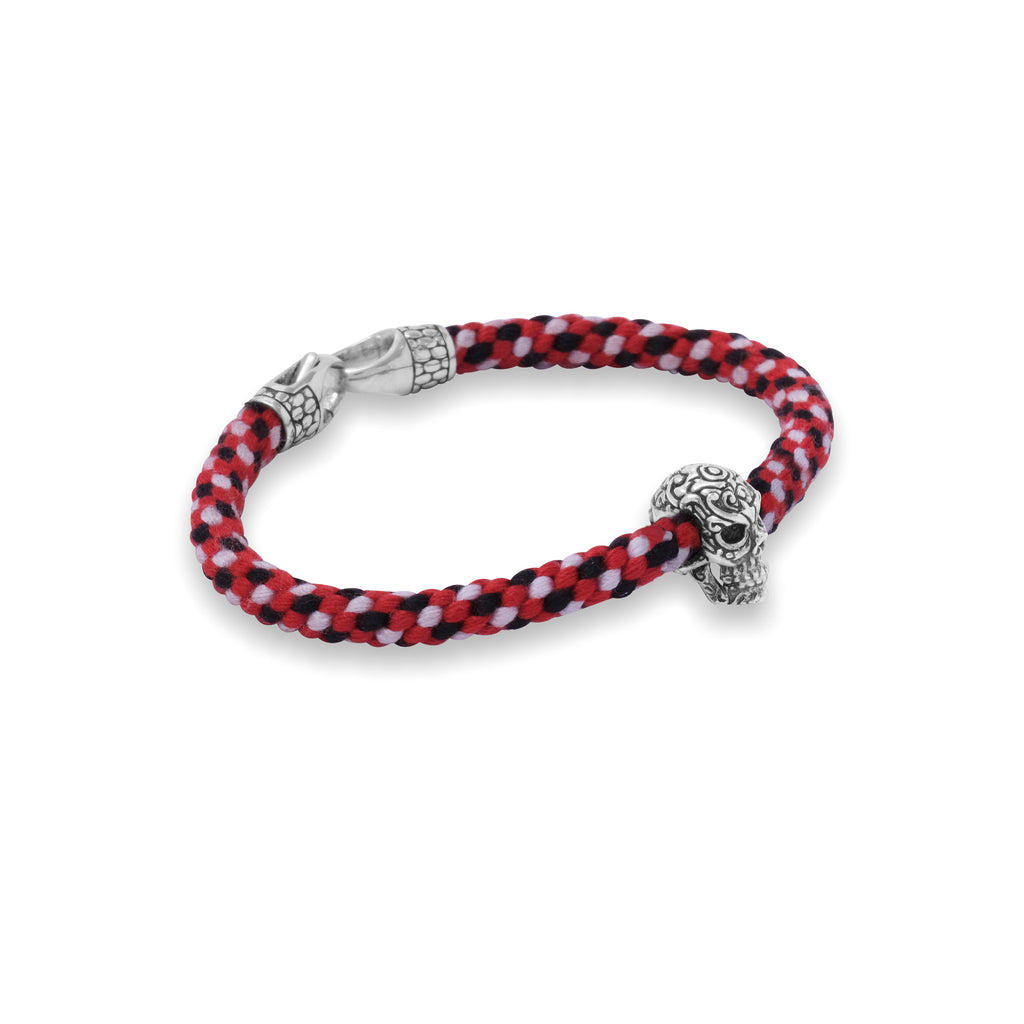 925 Silver Skull Bracelet Braided Rope Collection Black Oxidized Sterling Silver