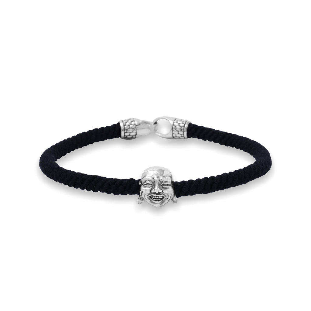 925 Sterling Silver Oxidized Black Braided Rope Buddha Collection Bracelet