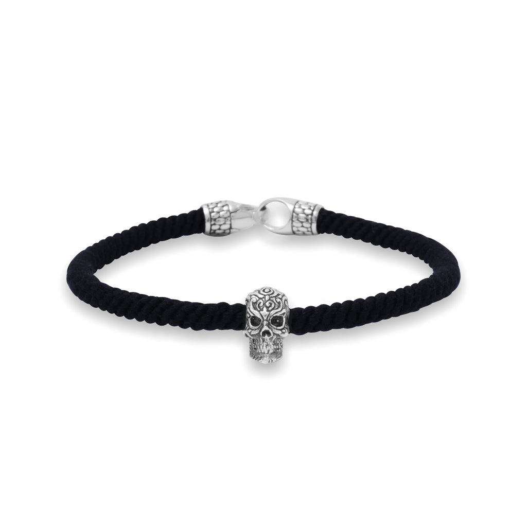 925 Silver Skull Bracelet Braided Rope Collection Black Oxidized Sterling Silver