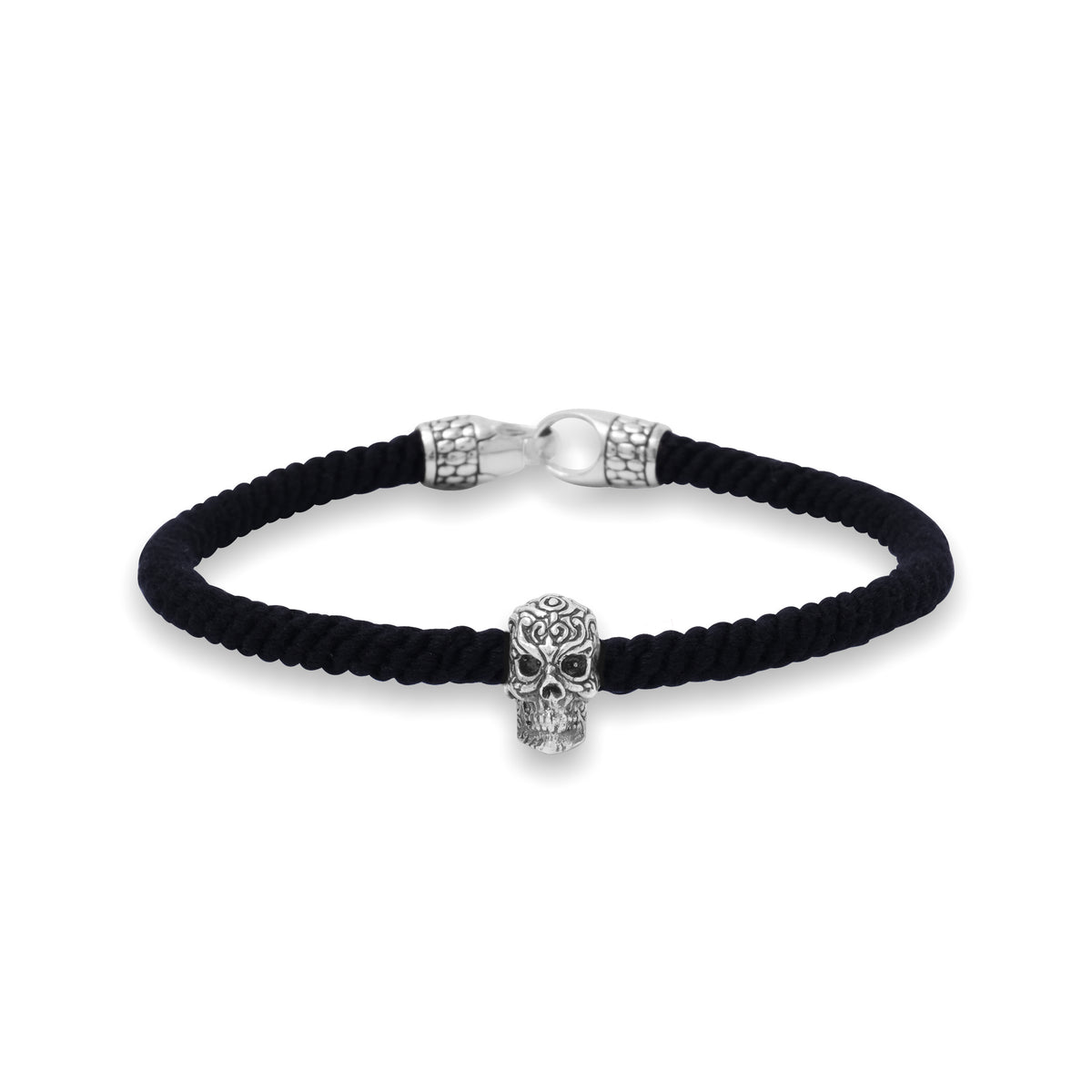 925 Silver Skull Bracelet Braided Rope Collection Black Oxidized Sterling Silver