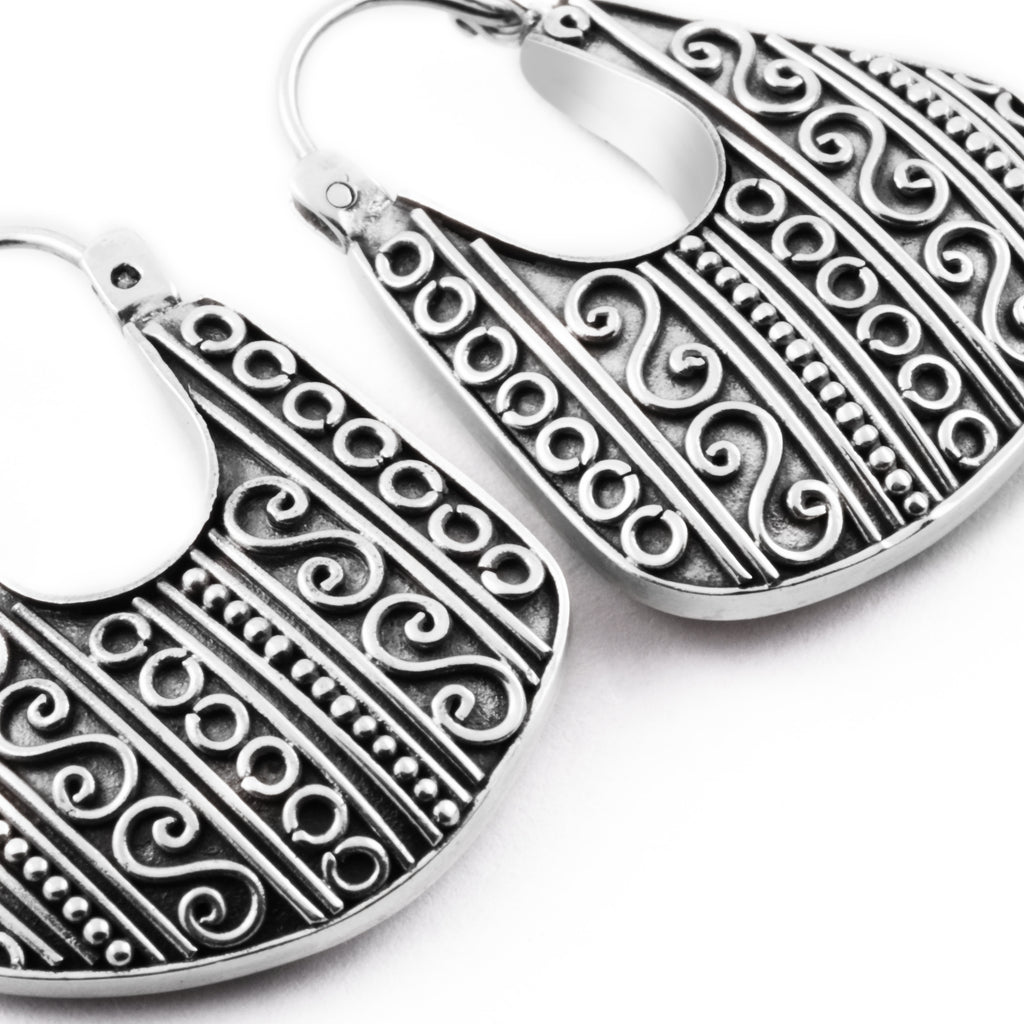 925 Silver Hoop Earrings Indonesian Batik Collection