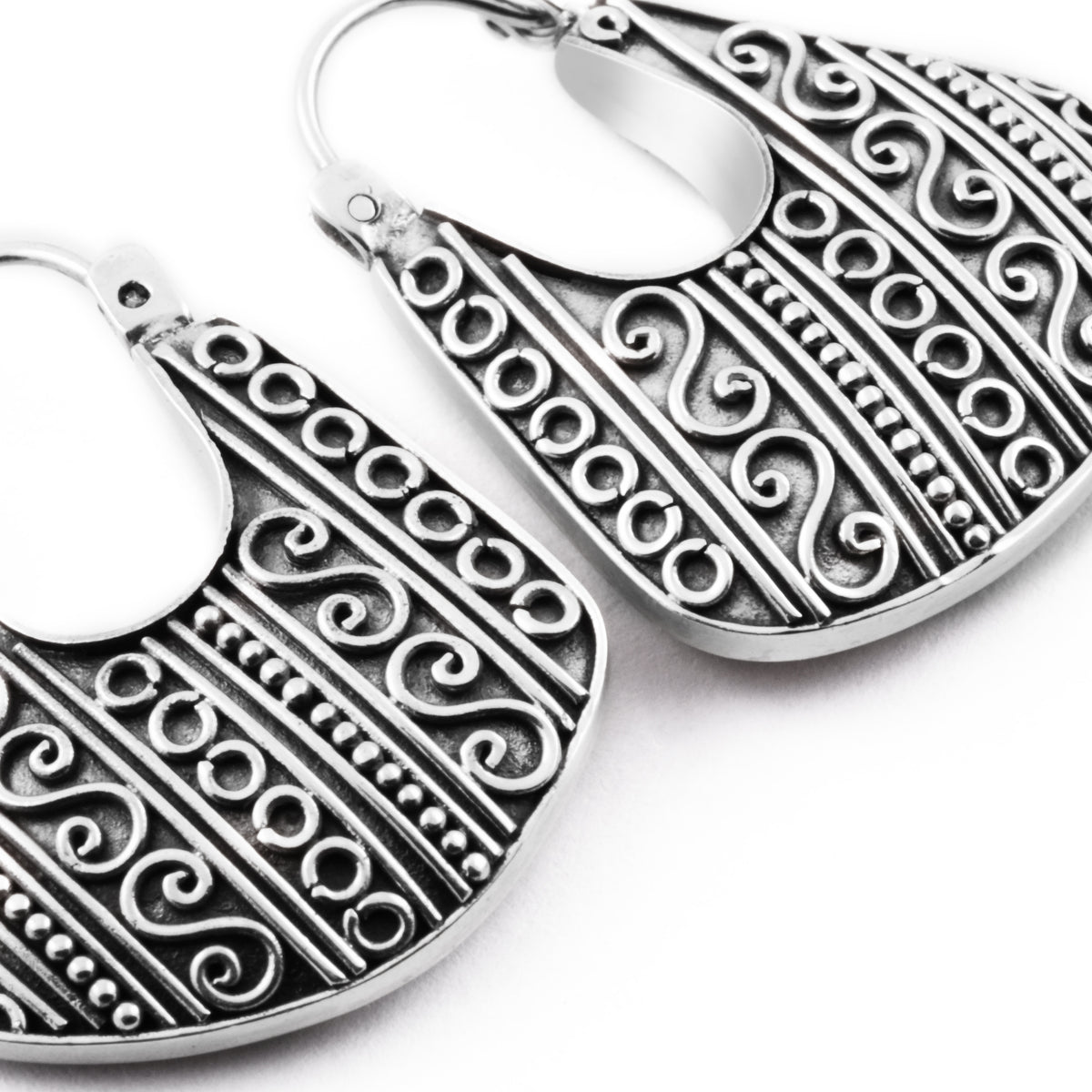 925 Silver Hoop Earrings Indonesian Batik Collection