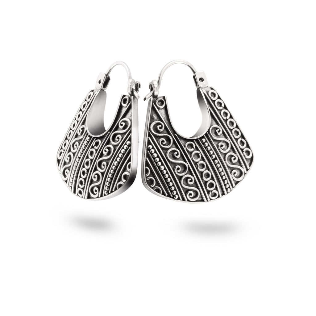 925 Silver Hoop Earrings Indonesian Batik Collection