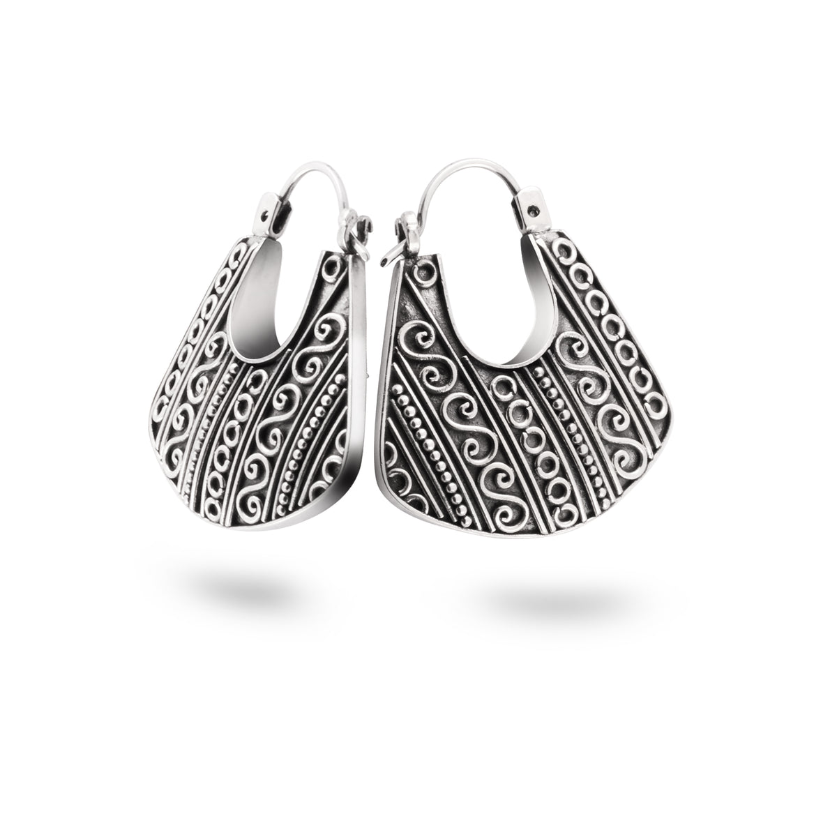 925 Silver Hoop Earrings Indonesian Batik Collection