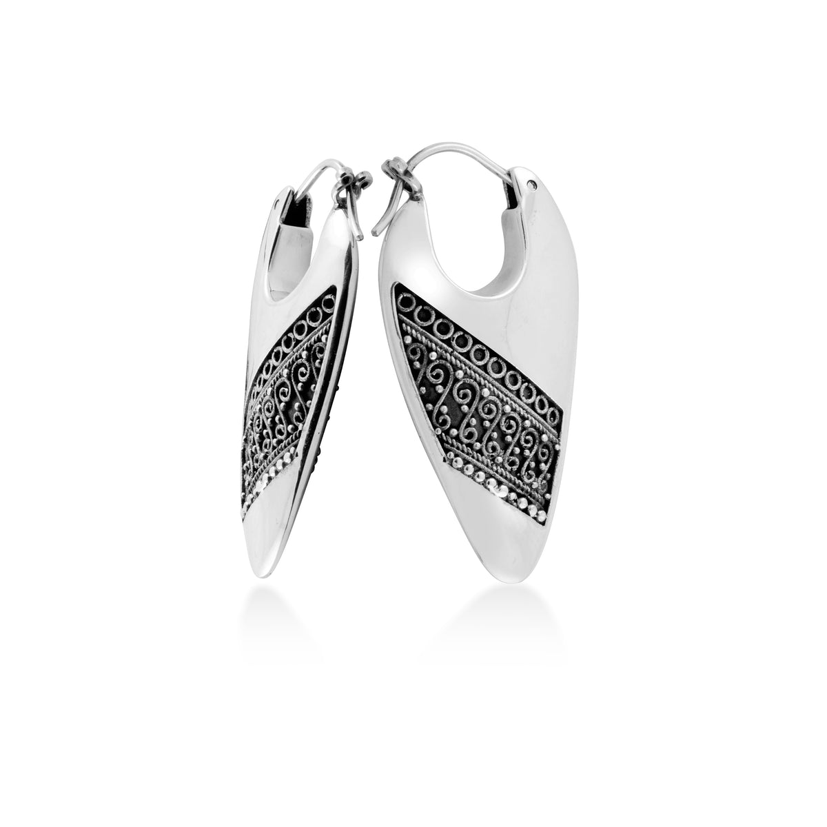 Silver 925 Hoop Earrings Indonesian Batik Collection