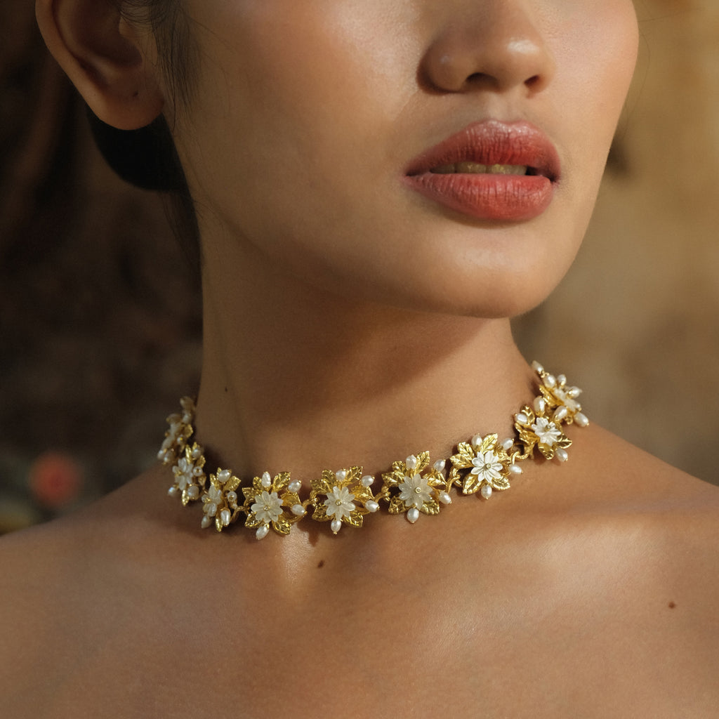 Kalung Choker Multifungsi Perak Koleksi Mutiara Melati Sterling Silver 925 Gold Plated
