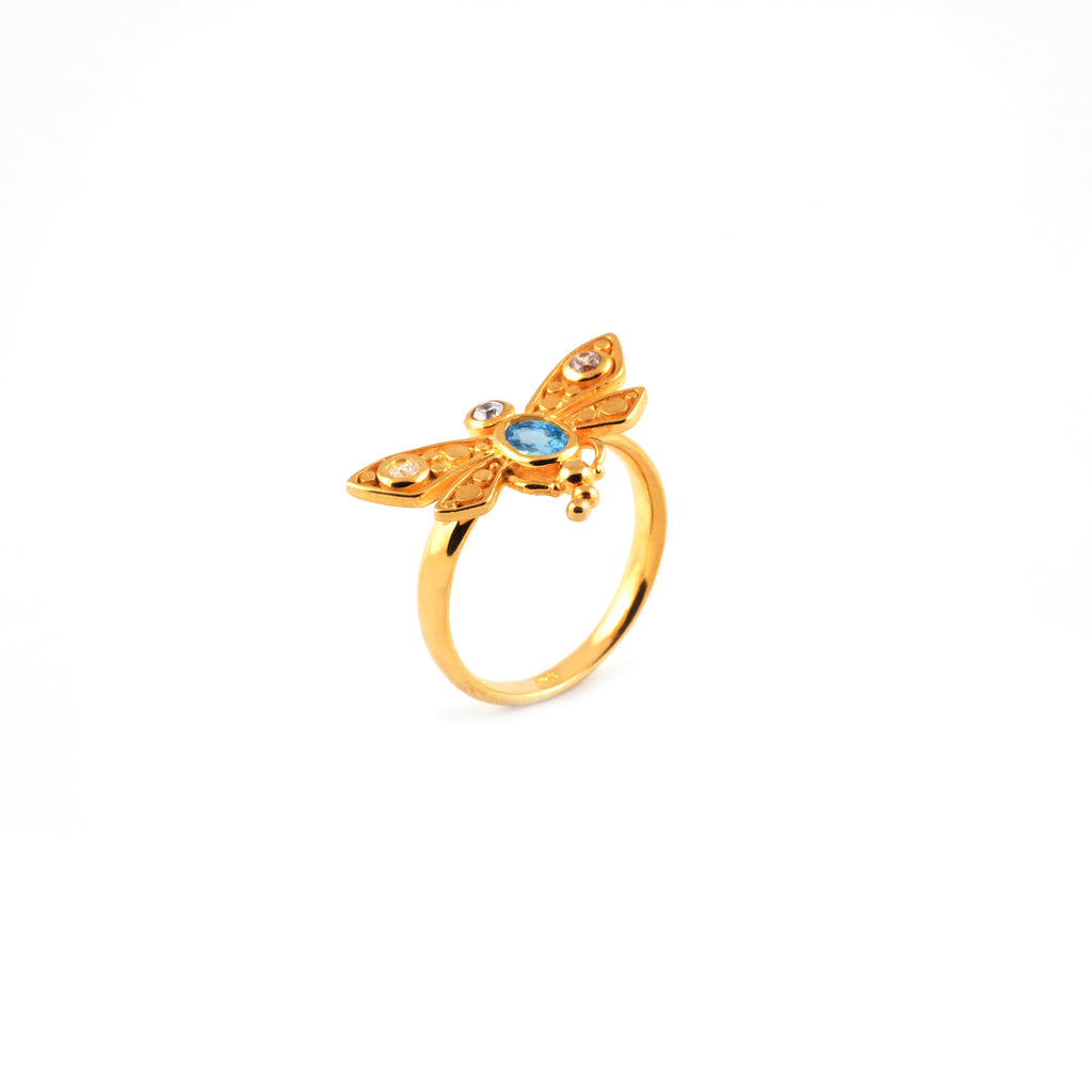 Gold-Plated Dragonfly Collection Ring Sterling Silver 925