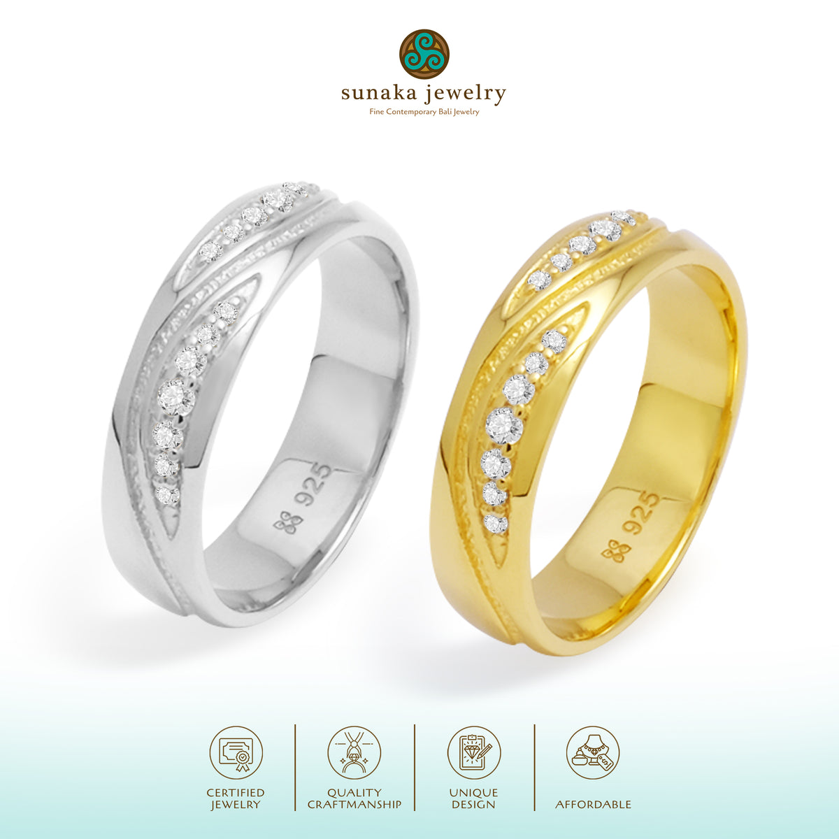Cincin Couple Crossover Pave Perak 925 Koleksi Amoria
