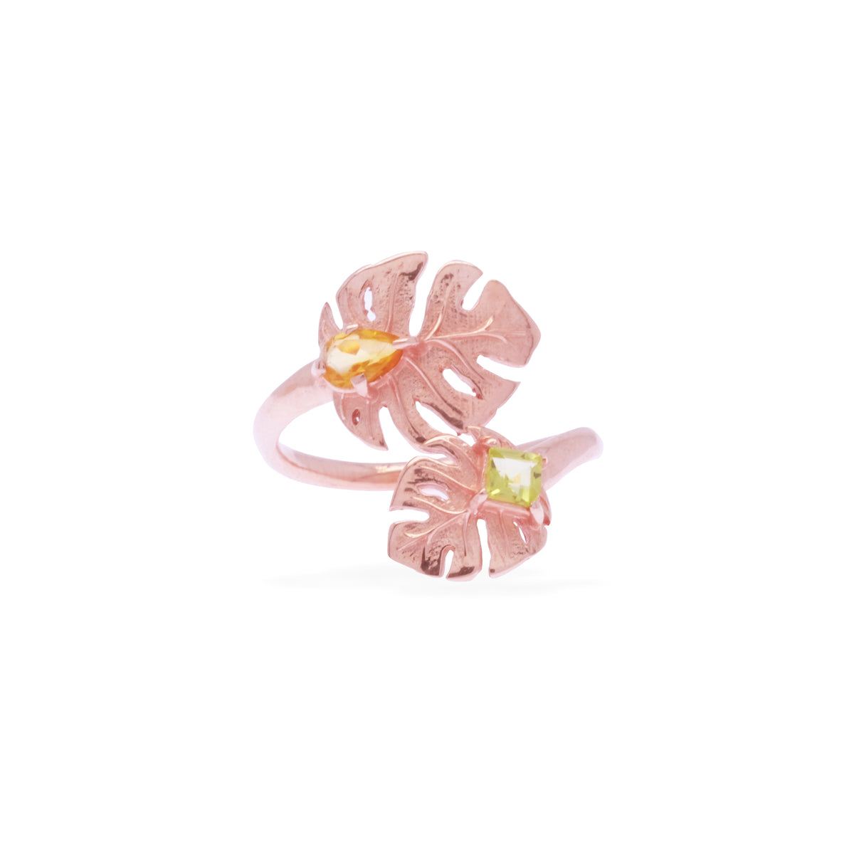 Cincin Adjustable Perak 925 Monstera Rose Gold Plated