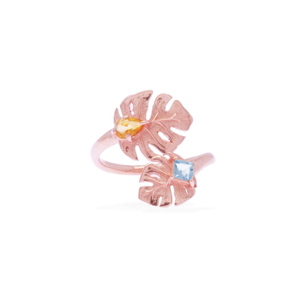 Adjustable 925 Silver Monstera Rose Gold Plated Ring