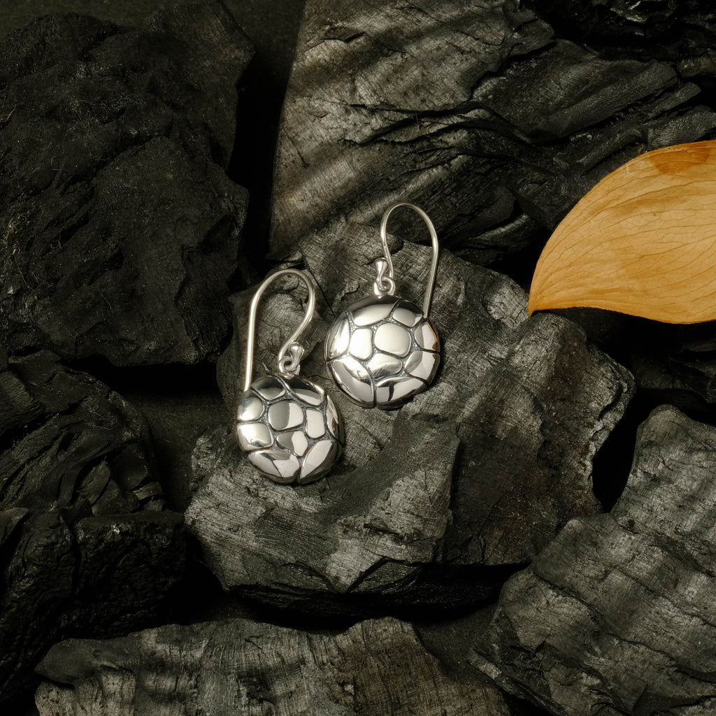 925 Sterling Silver Pebble Collection Round Dangling Earrings