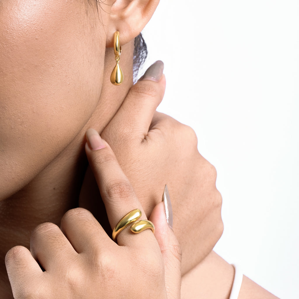 Elara Drop Collection Hoop Earrings 925 Sterling Silver Gold Plated