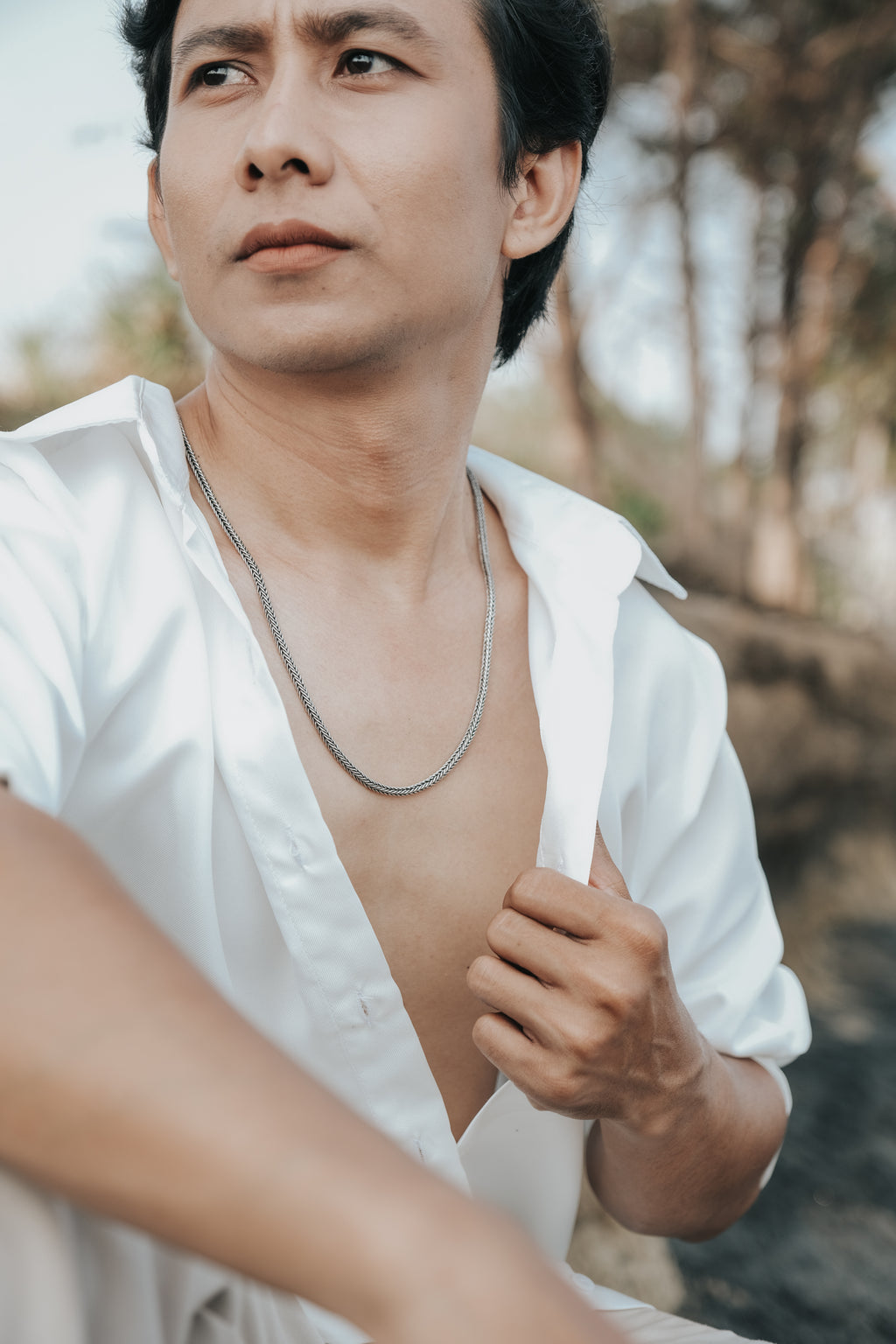 Men's 925 Silver Braided Necklace by Sunaka Jewelry, Sutramala Karna Collection