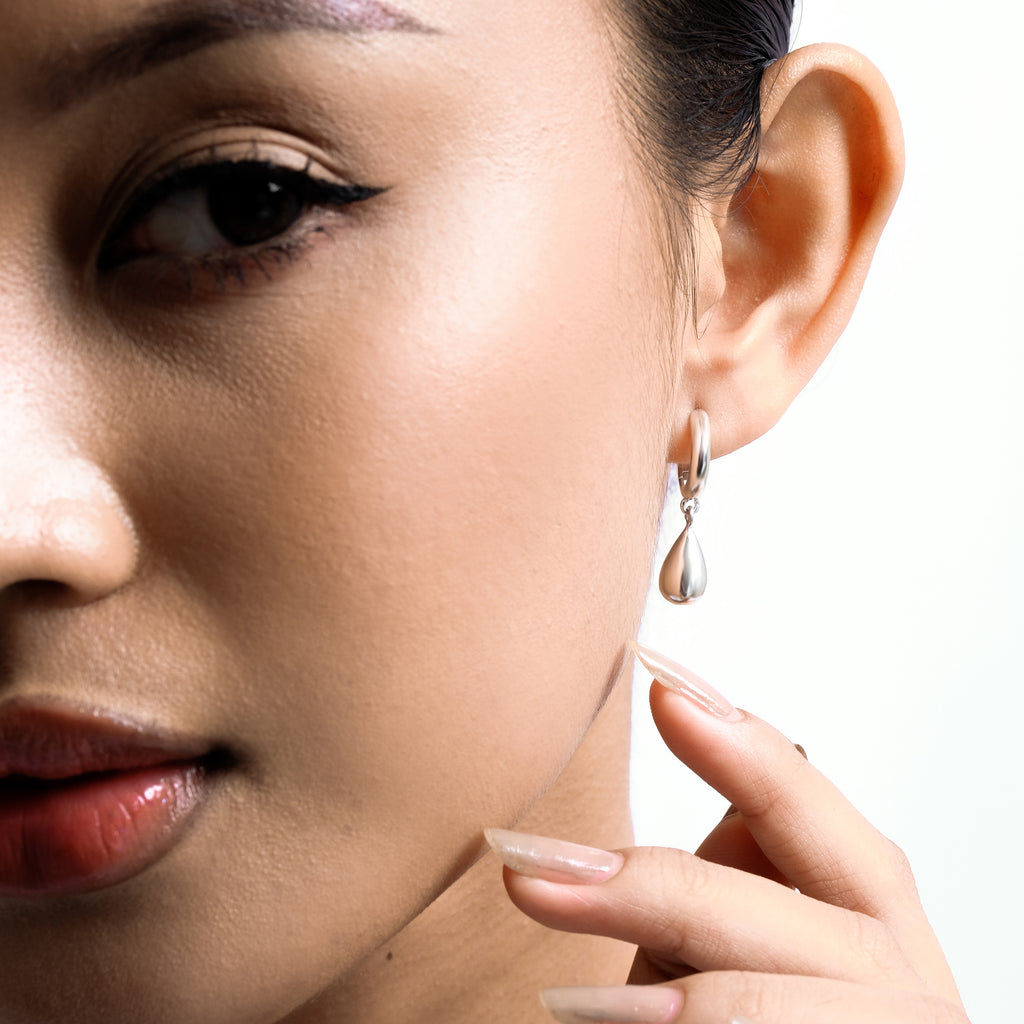 Elara Drop Hoop Sterling Silver 925 Earrings