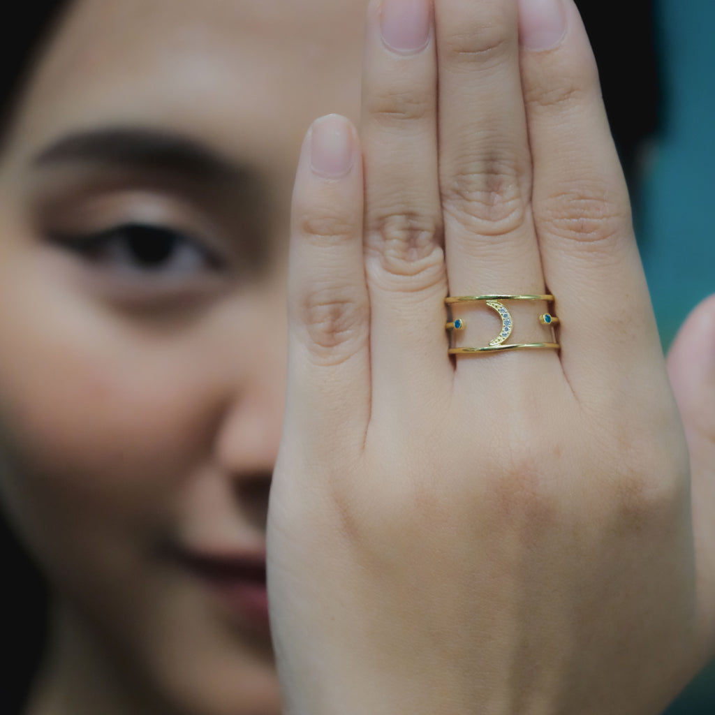 Selene Collection Sterling Silver 925 Gold Plated Adjustable Ring