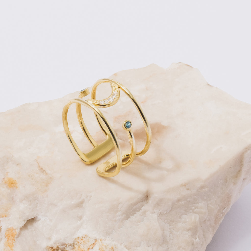 Selene Collection Sterling Silver 925 Gold Plated Adjustable Ring