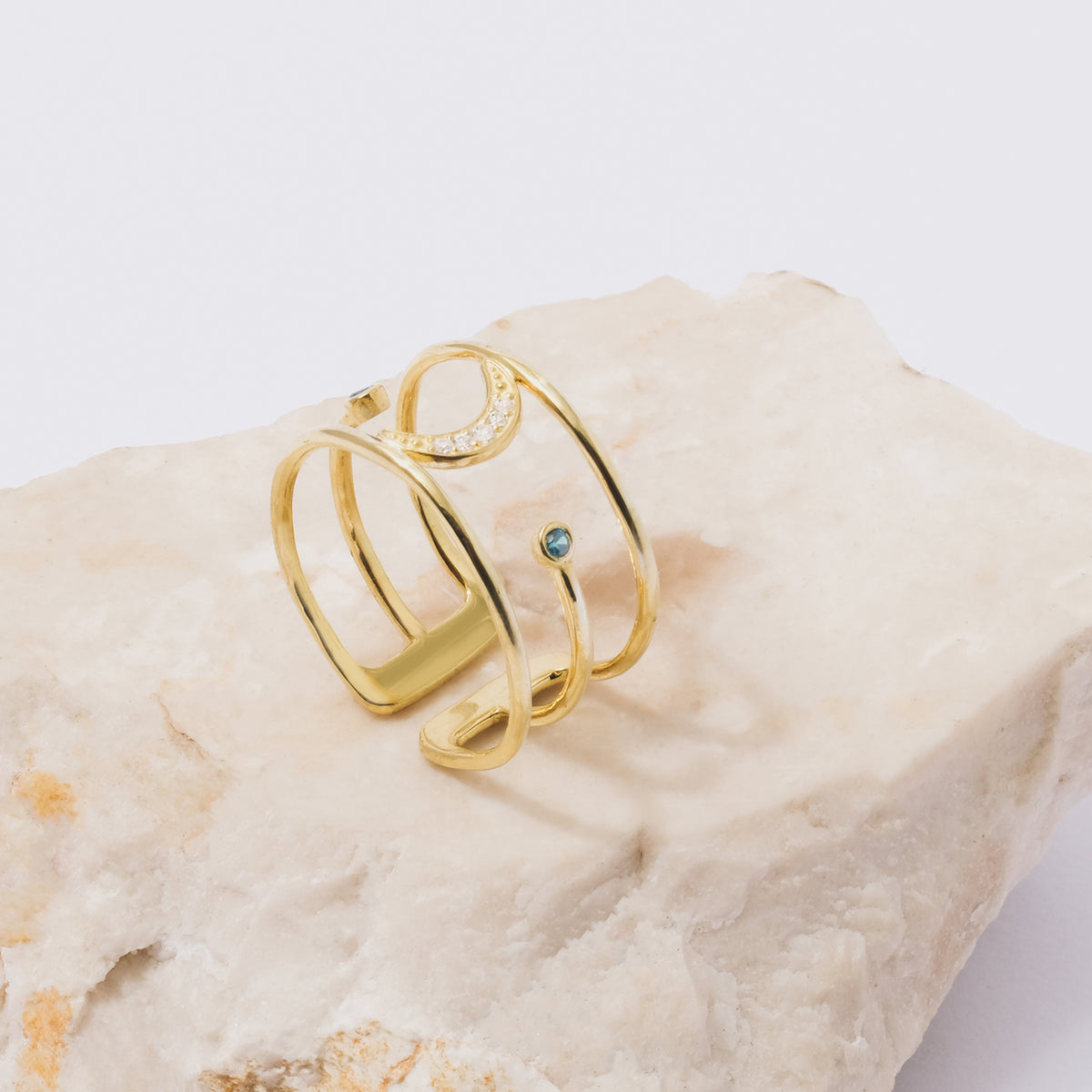 Selene Collection Sterling Silver 925 Gold Plated Adjustable Ring