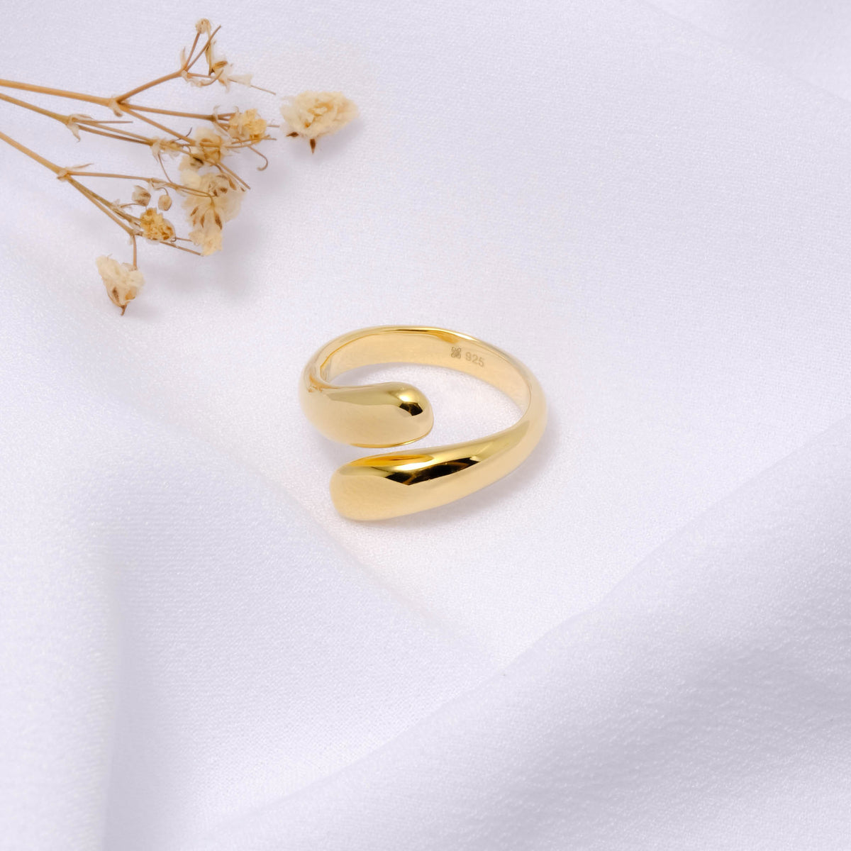 Cincin Adjustable Koleksi Elara Drop Sterling Silver 925 Gold Plated